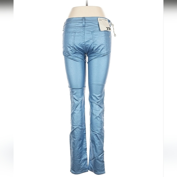 Rag & Bone Modele Sky Blue Metallic Jeans/Leggings New Size 29 - Picture 2 of 5